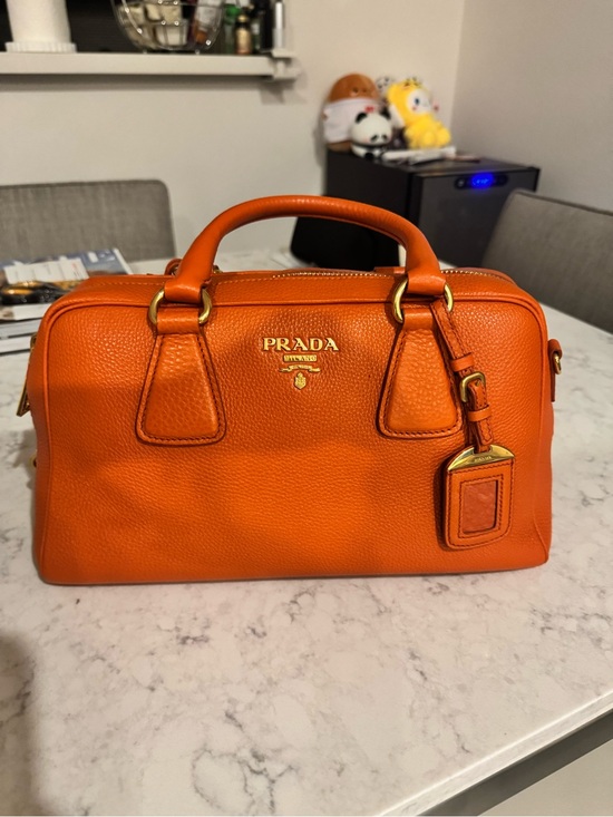 Prada Handbags - Prada Orange Leather Saffiano Satchel Crossbody Bag